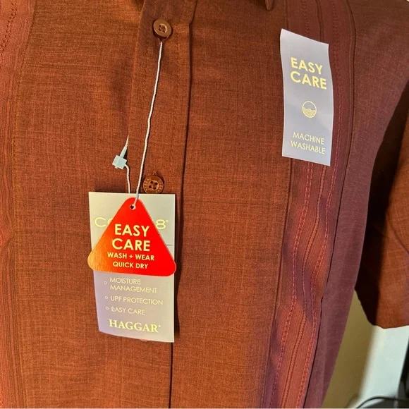 Haggar Cool 18 Tec Mens Medium Button Down Short Sleeve Wine/Burgundy NEW - Picture 6 of 11